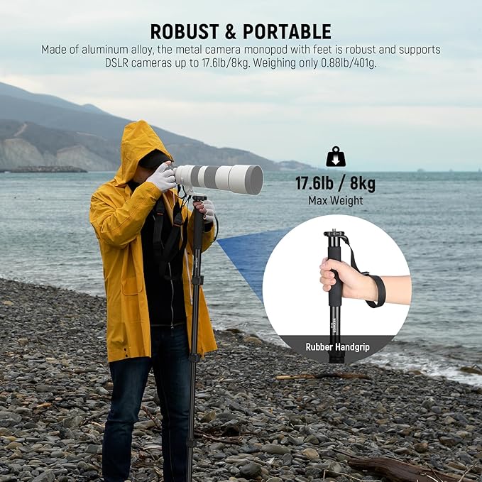 NEEWER 61"/155cm Camera Monopod Stand, Aluminum Alloy Portable Travel Video Monopod Pole with 1/4" 3/8" Screw Adapter for DSLRs Camcorder, Professional Photography Accessories, Max Load 17.6lb, TP41