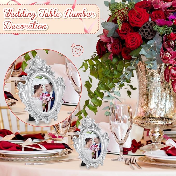 Maitys 15 Pcs Mini Picture Vintage Frames with Stands Tiny Antique Photo Baroque Ornate Resin Oval Frame Table Top Display Home Wedding Decor (Multicolor)