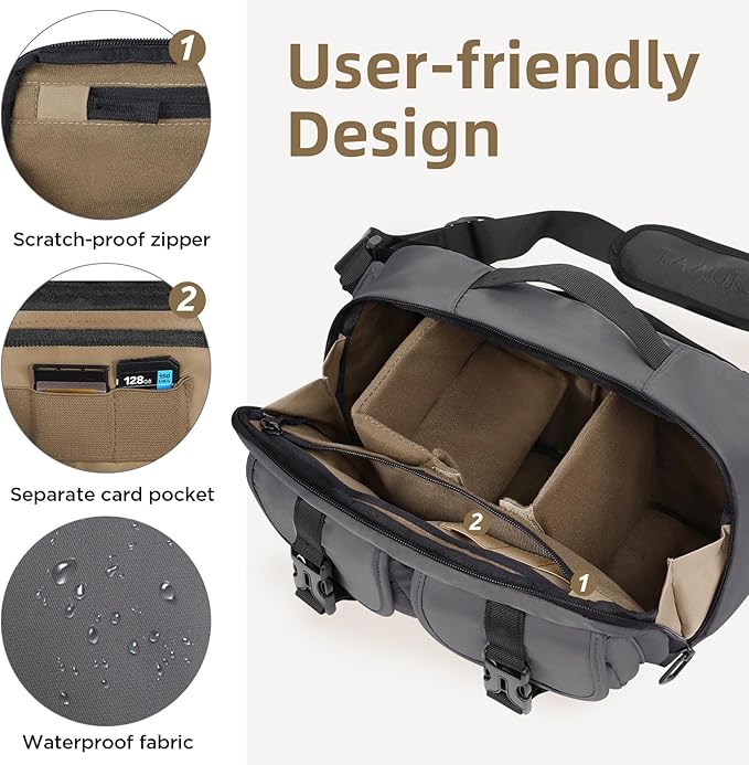 Camera Sling Bag,DSLR Camera Bag with Tripod Holder,Waterproof Camera Shoulder Crossbody Bag for Photographers (Grey)