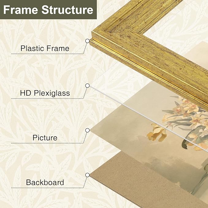 Vittanly 5x7 Picture Frame Set of 4, Vintage Photo Frame for Wall or Tabletop, Display 5x7 Pictures, Rustic Farmhouse Home Decor, Gold