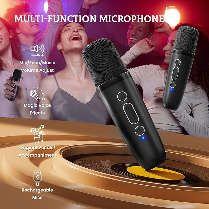 Mini Karaoke Machine for Kids, 2026 TOP Toys Birthday Gifts Ideas for Girls Ages 4, 5, 6, 7, 8, 9, 10, 12+ Years Old, Portable MP3 Player with 2 Wireless Mics for Family Home Party