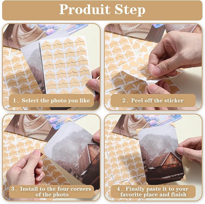 Classicseali 600PCS Photo Corner Stickers,Self-Adhesive Scrapbook Picture Corners, Picture Corners for Scrapbooking, for Photos Albums, DIY Scrapbook Stickers, Memory Books, Diaries, Khaki