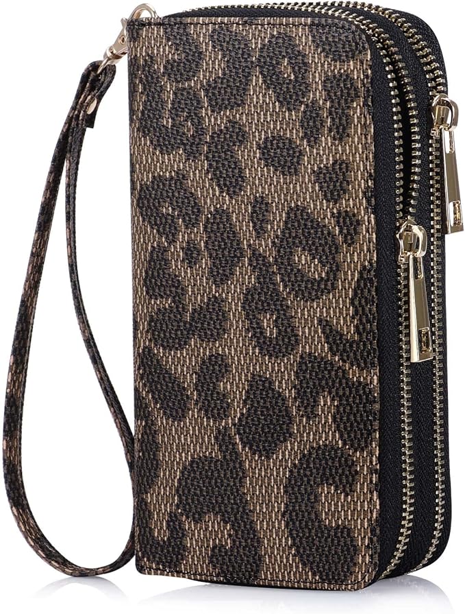 Cellphone Wallet for Women Dual Zipper Long Purse with Removable Wristlet