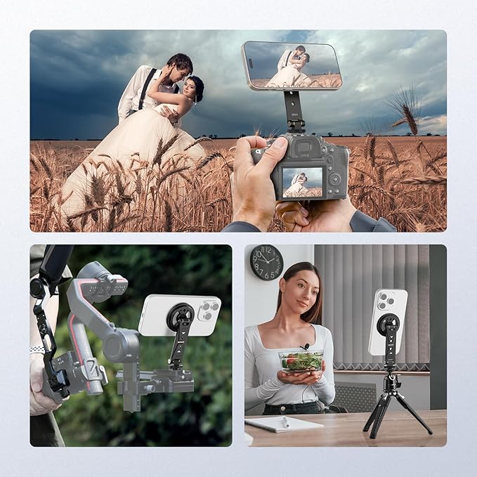 NEEWER Magnetic Phone Tripod Mount with Cold Shoe, Metal Portable Smartphone Holder Adapter for Tripod Camera Mounting Compatible with MagSafe iPhone Samsung Huawei Android for Video Recording, DS031