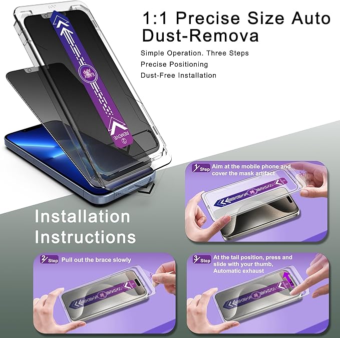 SHANG PIN JIA 2 Pack Matte Privacy Screen Protector for iPhone 16e and iPhone 14 and iPhone 13 and iPhone 13 Pro 6.1-Inch Auto Dust Removal, No Bubbles,Anti-Spy Tempered Glass Film, Easy Installation