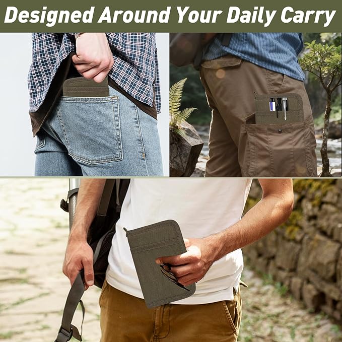 Journal Cover for Field Notes & Moleskine Cahier with YKK Zipper, 3.5"x5.5" Waxed Canvas Notebook Cover with Pen Holder, Water Resistant Travel Planner Cover for Daily Use