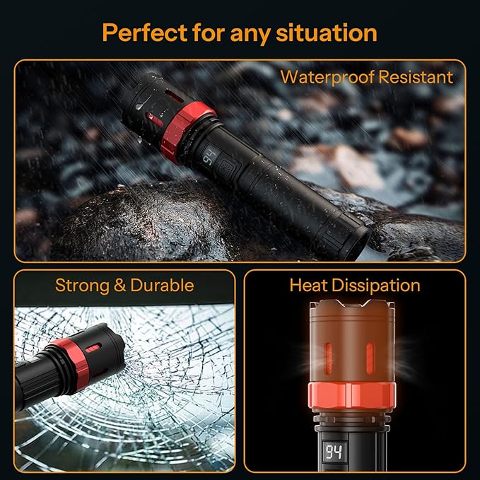 LED Rechargeable Flashlight, Professional 990,000 High Lumens Tactical Flashlight for Emergency, Power Outages, Camping, Waterproof Handheld Torch for Night Dog Walking Hiking
