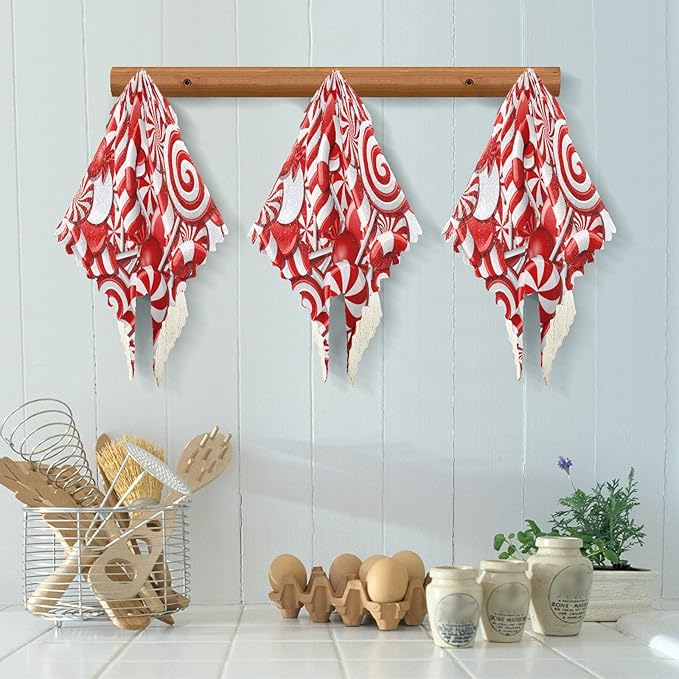VIGTRO 6 Pack Super Absorbent Kitchen Towels, Christmas Candy Canes Premium Dish Cloths Towels, Sugar Red Sweets Gift Washable Fast Drying Dish Rags Reusable Cleaning Cloth 11x11