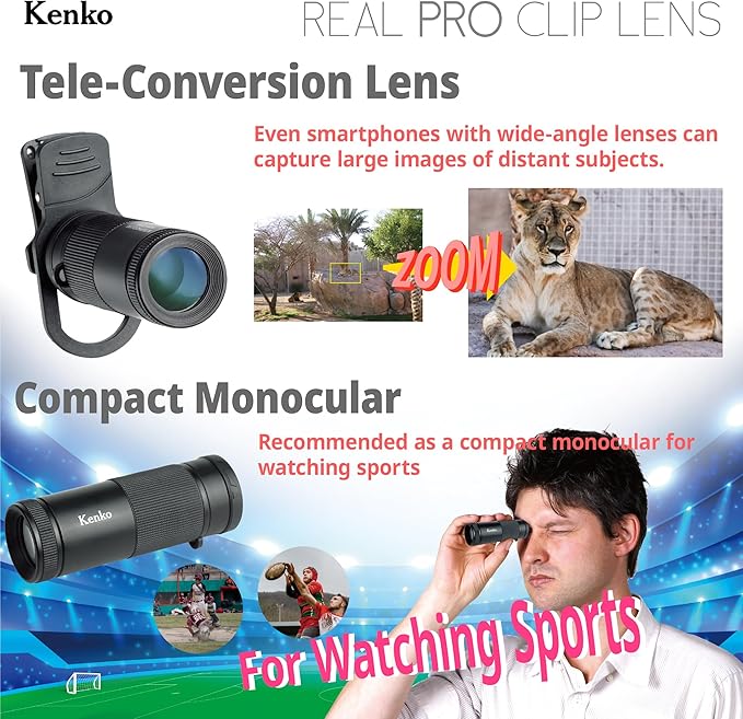 Kenko Tele Conversion Lens for Smartphone - Realpro Clip Lens 8X, Full-Multi Coating, for iPhone, Samsung Galaxy, Google Pixel, Android