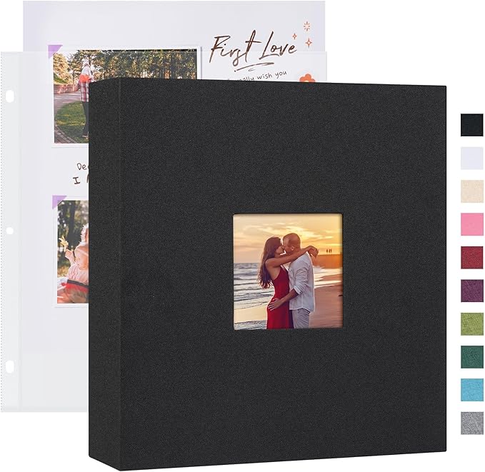 Mublalbum 8.5x11 Inch DIY Scrapbook Photo Album with 40 Plastic Sleeves 80 Pages Top-Loading Protectors, Linen Cover 3-Ring Binder for Baby Wedding Travel and DIY Projects (Black)