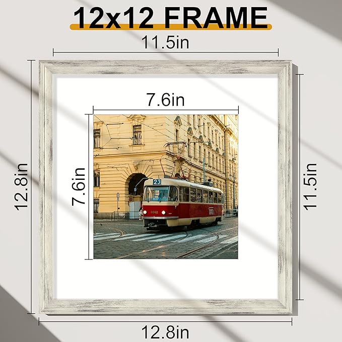 Vittanly 12x12 Picture Frames Set of 2, Ornate Vintage Photo Frame for Wall or Tabletop, Display 8x8 Pictures with Mat or 12x12 without Mat, Distressed White