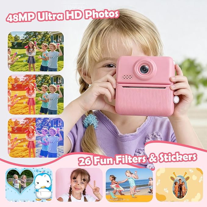 Kids Instant Print Camera,1080P Digital Camera for Kids with 32GB Card, for Grandkids,4 6 7 8 9 10 Year Old Girls Boys Birthday Gifts, Instant Print Toys for Girls 6-8 8-10