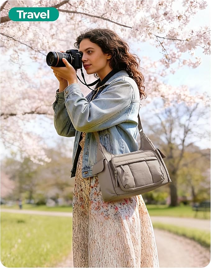 BAGSMART 2 in 1 Puffy Camera Sling Bag for Photographer, Everyday Shoulder Crossbody Bag with Pockets Digital Camera Case for DSLR/Mirrorless, Brown