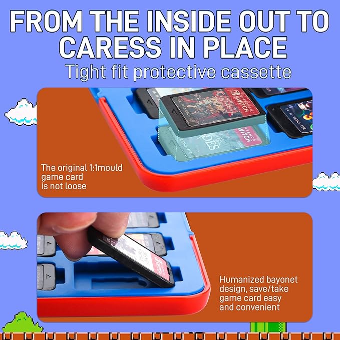 RHOTALL Game Card Case for Nintendo Switch/OLED/Lite/2 , Storage Card Box with 48 Game Cards Cartridge and 24 SD Cards Slots, Switch Games Holder with Magnetic Design - for red and blue