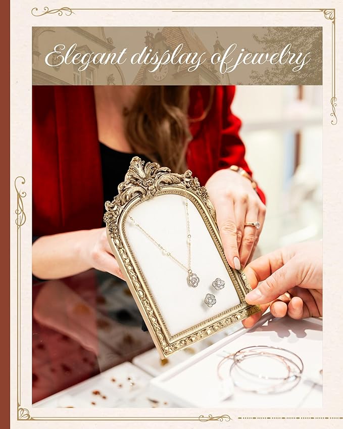2 Pcs Gold Jewelry Display Stand Vintage Necklace Organizer Ring Holder Earring Tray Resin Jewelry Photography Props Frame with Velvet Backing for Gifts(White,Small,Elegant)