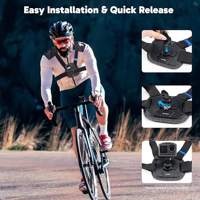 AKASO Quick Release Adjustable Chest Mount Harness Strap for GoPro Hero 13 12 11 10 9, EK7000/EK7000 Pro, V50 X, Brave 4/4 Pro/7 LE/7/8 Action Cameras