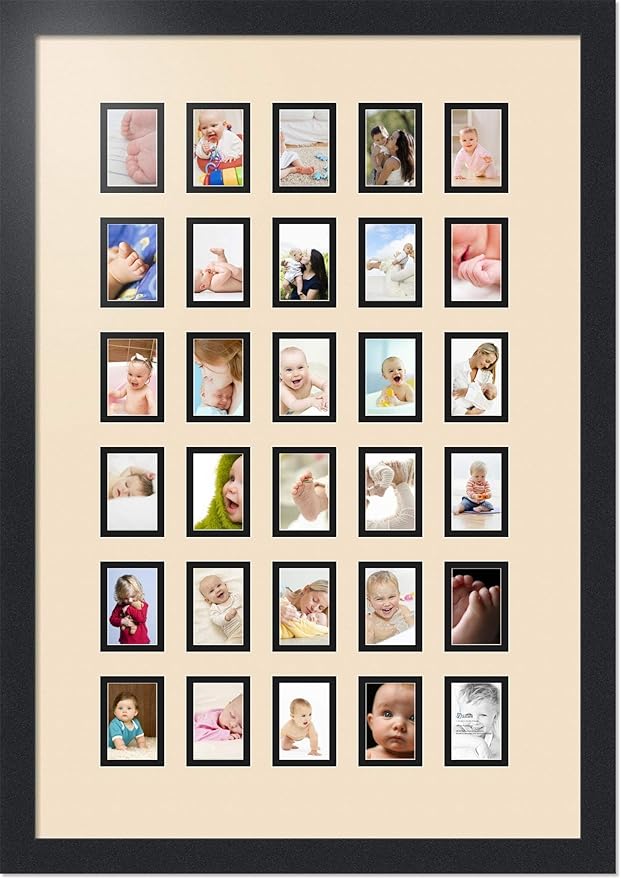 Art to Frames Double-Multimat-391-783/89-FRBW26079 Collage Photo Frame Double Mat with 30-2x3 Openings and Satin Black Frame