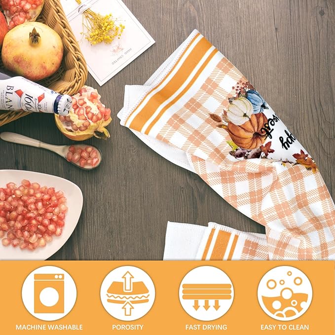 Niallant Thanksgiving Pumpkin Dish Towels - Funny Kitchen Tea Towels for Drying Dishes, Housewarming Gifts