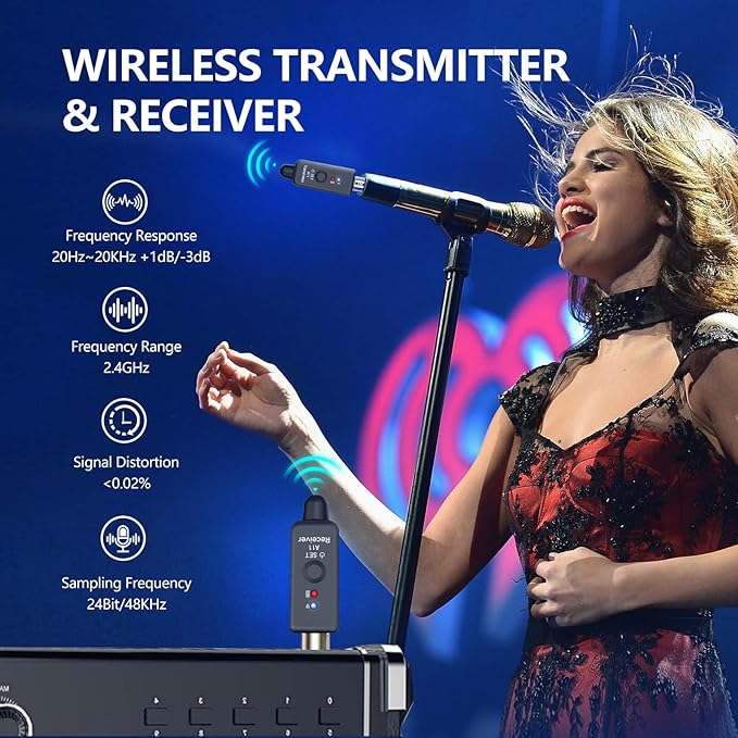 A11 2.4GHz Wireless Microphone Transmitter Receiver 4 Channels Plug-on XLR Mic Adapter Wireless Mic System for Dynamic/Condenser Mics, Audio Mixer, DSLR Camera,PA System (2TX + 1RX)