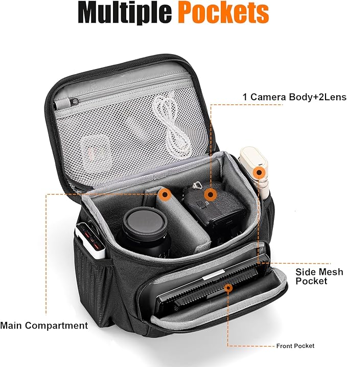 Cwatcun Small Camera Sling Bag Crossbody Camera Shoulder Case, Waterproof Travel Photography Messenger Bag for Canon, Nikon, Sony, Fuji DSLR/SLR/Mirrorless Cameras, Lens and Accessories