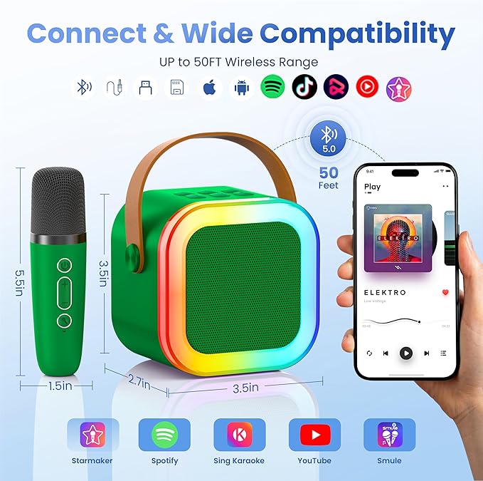 Karaoke Machine for Kids Adults, Portable Bluetooth Speaker with 2 Wireless Karaoke Microphones Player, 2026 TOP Birthday for Girls Boys 3,4,5,6,7,8+Year Old Toddler Toys(Dark Green)
