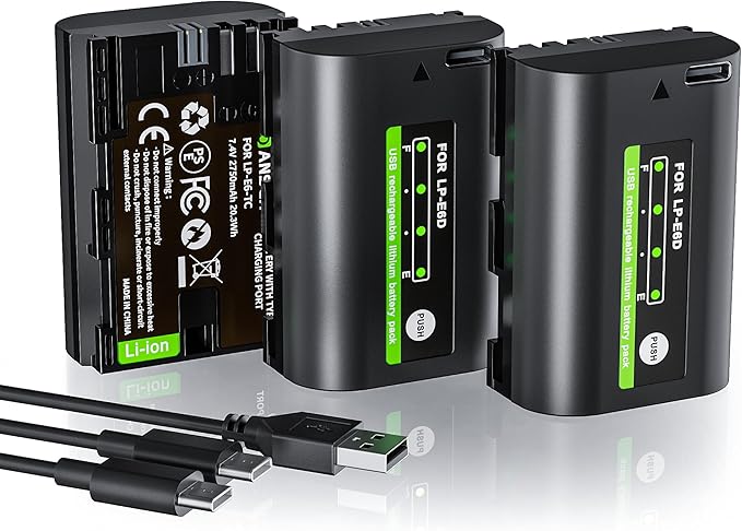3 Pack LP-E6N LP E6 Battery Replacement with USB Charging, 2750mAh x3 Type-C Charging Rechargeable Camera Battery for Canon EOS 5DS R5 R6 R7 6D 7D Mark II III IV 60D 70 80D 90D XC10 XC15