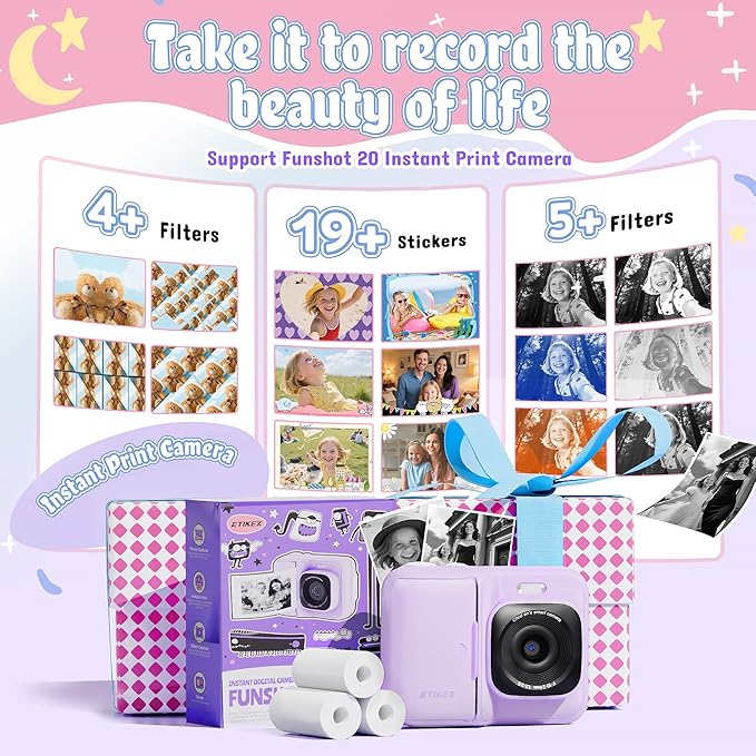 Kids Instant Print Camera Paper, Thermal Printing Refill Set for Toddler Camera, Compatible with ETIKEZ Funshot 20, HD Camera Thermal Printing Paper, 2.2" x 26ft (5.6cmx8m) Per Roll, 5 Rolls