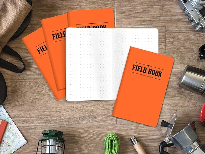 Elan Publishing Company Field Notebook 3.5"x5.5" Dot Graph Pocket Journal, Orange, Pack of 5