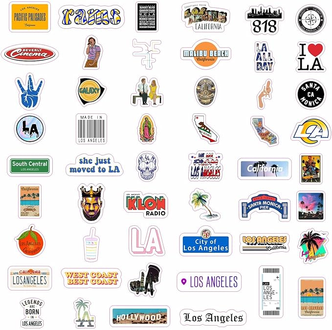 BulbaCraft 100 Pcs Los Angeles Stickers, LA Stickers, Los Angeles Gifts and Souvenirs, LA Party Decorations, Gifts for Women & Men