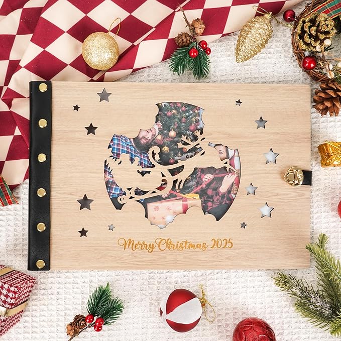 Personalized Wooden Christmas Holiday, Vintage Memory Scrapbook, Memories Photo Album for Family Holiday Memories, Unique Christmas Gift