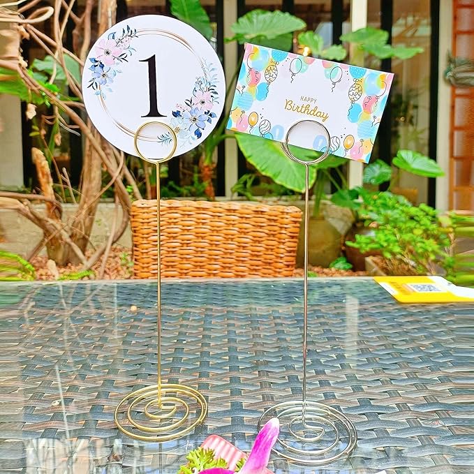 10 Pack 8.7 inch Table Number Place Card Holders, Picture Holder Photo Holder Clips, Memo Note Photo Stand.(Gold, 8 inchs)