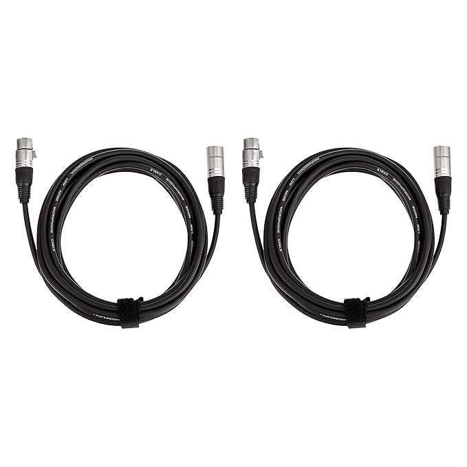 Amazon Basics 2-Pack XLR Microphone Cable for Speaker or PA System, Recording Studio, All Copper Conductors, 6MM PVC Jacket, 15 Foot, Black