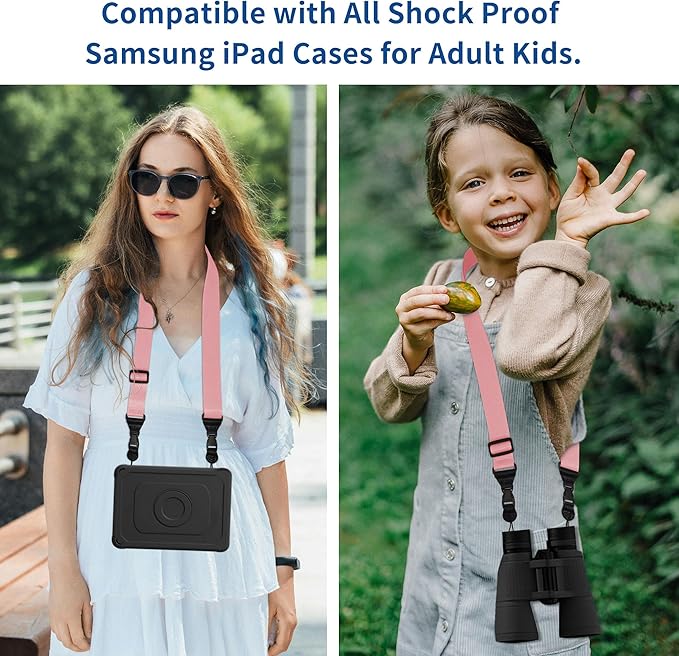 Adjustable Camera iPad Binocular Strap, Comfortable Shoulder Strap Nylon Neck Lanyard for iPad/Samsung Tablet Case,Crossbody Laptop Luggage Bag (Light Pink)