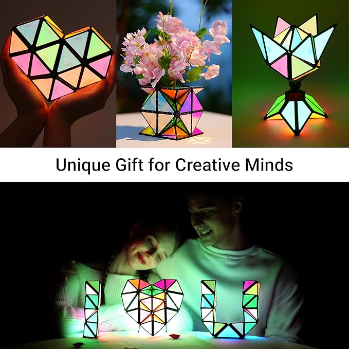TOSY Magnet Pyramid Glow - 1 Cube Transforms into 1 Billion Shapes (Bunny, Egg Basket, Flowers, Heart), Easter Valentine Gift, 12 pcs, 243 Magnets, Glowing, Holographic Design, Puzzle/STEM Toy, 3-pack