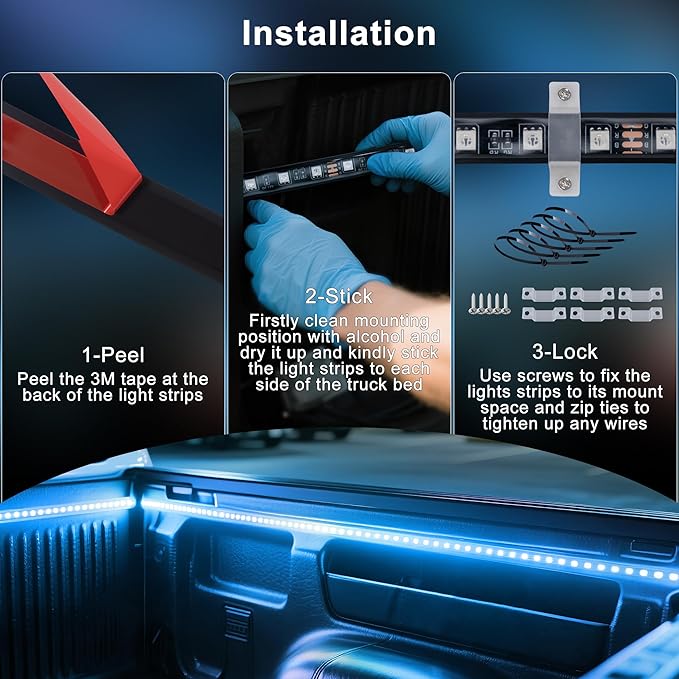 Truck Bed Light Strip - 2PCS 60" 180 LED Waterproof Strip Kit with On/Off Switch/Splitter for Trucks, SUVs, RVs, Boats (6000K Cool White)