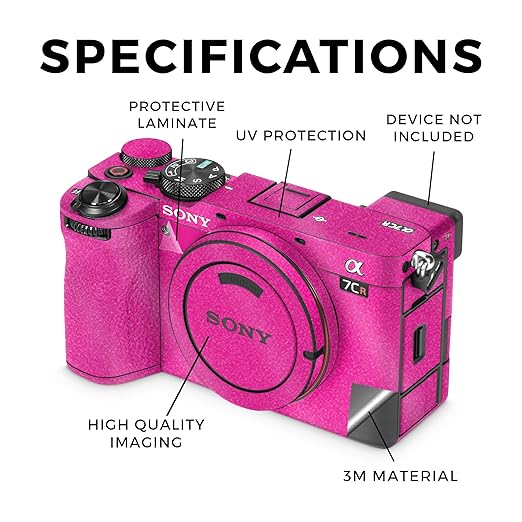 Glossy Glitter Camera Skin Compatible with Sony Alpha 7CR Camera (2023) - Solid Hot Pink - Premium 3M Vinyl Protective Wrap Decal Cover - Easy to Apply | Crafted in The USA by MightySkins