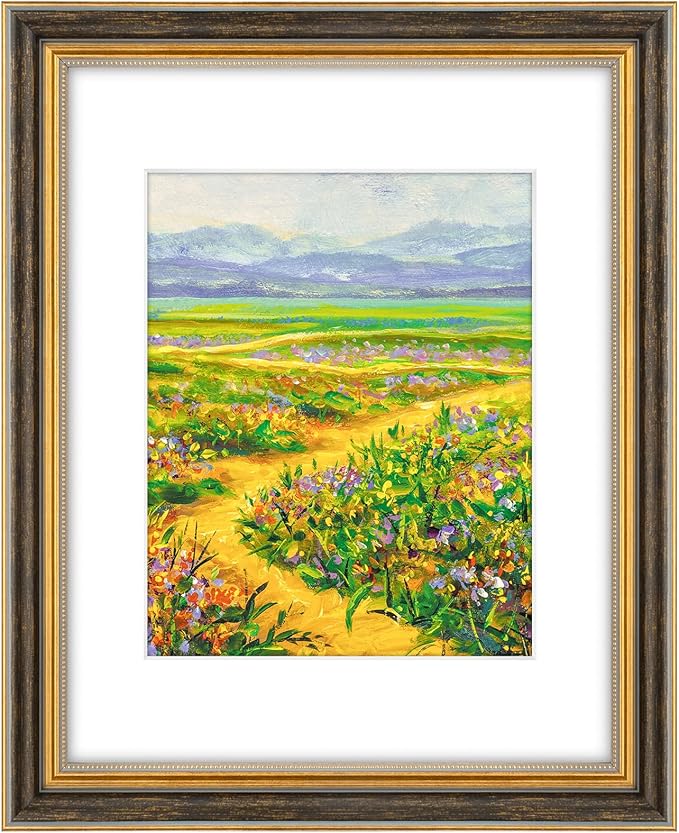 Golden State Art,11x14 Ornate Picture Frame for 8x10 Photo with Mat or 11 x 14 Prints Without Mat, Real Glass Wall Display Horizontally or Vertically (Color: Black Gold)