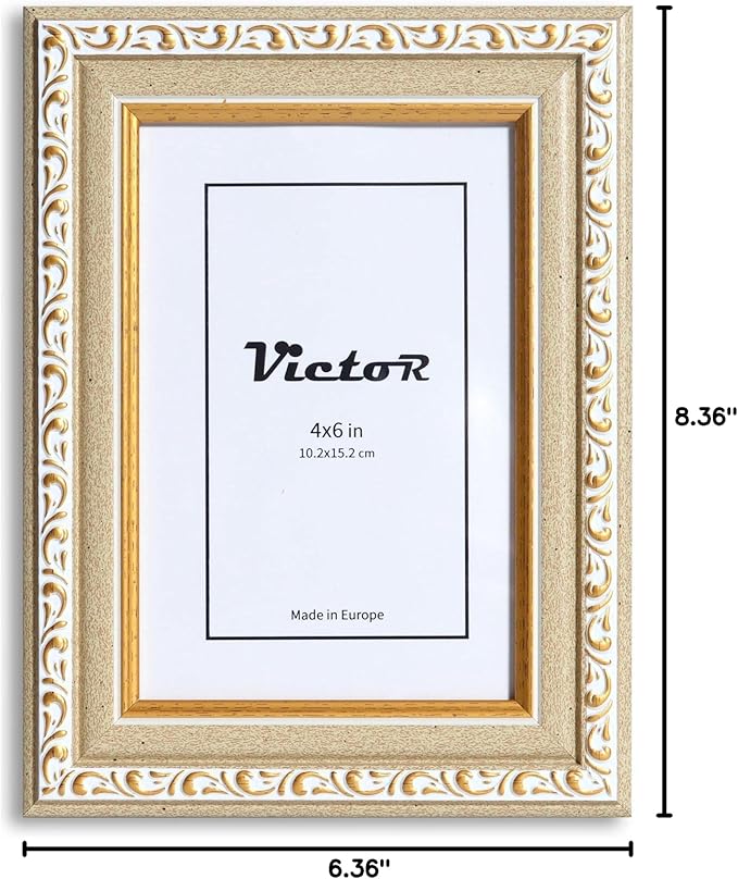 VictoR Picture Frame Chagall 4x6 Beige Gold - Vintage Picture Frames with Shutterproof Acrylic Glass - 4 x 6 Photo Frame - Beige Picture Frames - Antique
