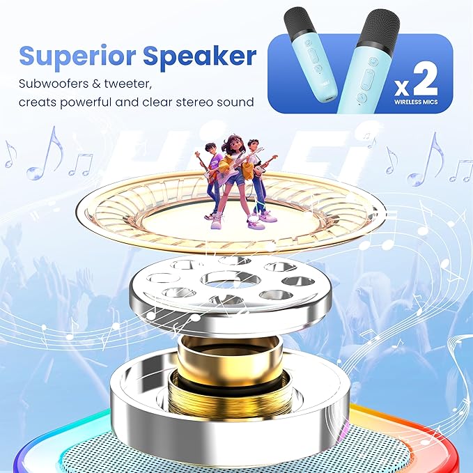 Mini Karaoke Machine for Kids Adults, Portable Bluetooth Speaker with 2 Wireless Karaoke Mics Player,2026 TOP Birthday Gifts Toys for Girls 3,4, 5, 6, 7, 8+Years Old Toddler(Light Blue)