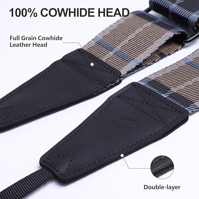 Padwa Lifestyle Adjustable Camera Strap - 2" Top Layer Cowhide Head Camera Straps for Photographers, Cotton Adjustable Neck Shoulder & Crossbody Strap Quick Release for All Cameras and Binoculars