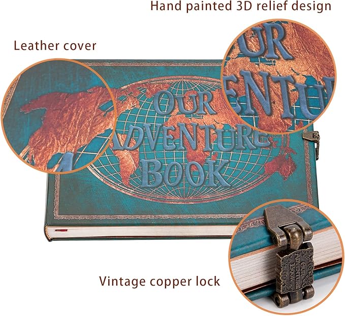 JIMBON Our Adventure Book 180 Pages Scrapbook Photo Album,Retro Style Embossed Letter Leather Cover Travel Diary Journal Scrap Book For Couples,Memory Book For Anniversary Wedding