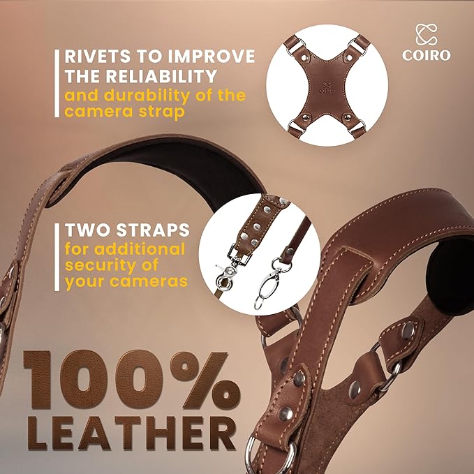 C Coiro Camera Harness for 2 Cameras Dual Shoulder Leather Camera Strap for DSLR/SLR, Camera Straps for Photographers