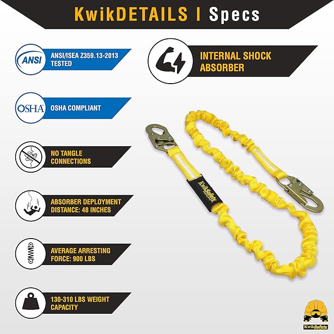 KwikSafety - Charlotte, NC - Gibbon Grip 3 ft [KIT] Safety Anchor Cross Arm Strap Safety Lanyard Safety Harness and 10 lb Tool Lanyard ANSI Fall Arrest System OSHA Protection Harness Lanyard