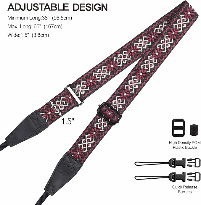 Padwa Lifestyle Adjustable Camera Strap - 1.5" Top Layer Cowhide Head Camera Straps for Photographers, Cotton Adjustable Neck Shoulder & Crossbody Strap Quick Release for All Cameras and Binoculars