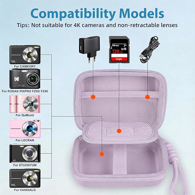 Roseliya Digital Camera Case Compatible with VAHOIALD FHD 1080P/ for CAMKORY Digital Point and Shoot/for KODAK PIXPRO FZ45-BK 16MP Vlogging/for IWEUKJLO/for Nsoela, Holder for SD Card More (Purple)