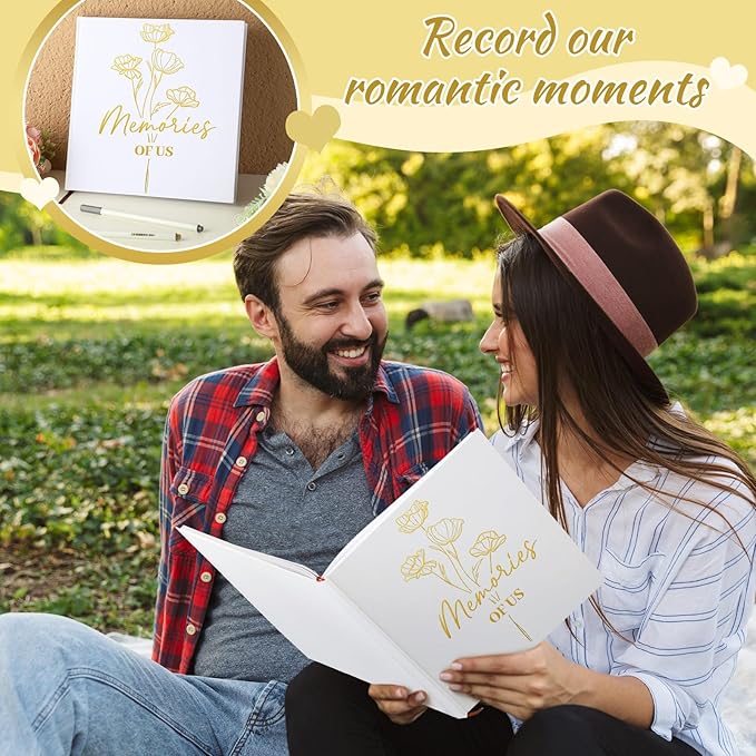 Colarr Hardcover Couples Scrapbook 144 Pages 8.7 x 8.7" Couples Photo Album Scrapbook Journal for 1 Year Wedding Memory Anniversary Photo Book Gift with 2 Markers(White,Memories of Us)