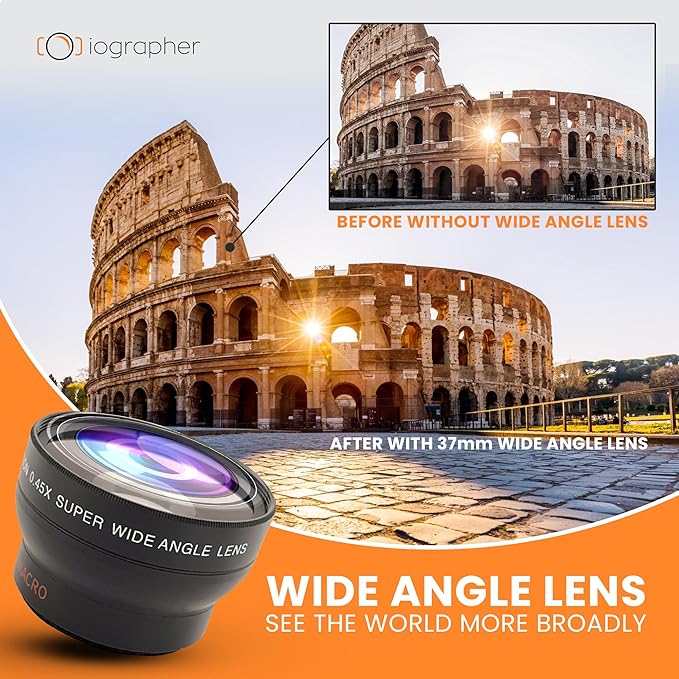 iOgrapher 37mm Wide Angle Lens for iPhone and Smartphones - Macro Lens and Wide Phone Lens - Macro Lens for iPhone and Other Smartphones - Camera Lens for Phone - Comes with Leather Case Bag