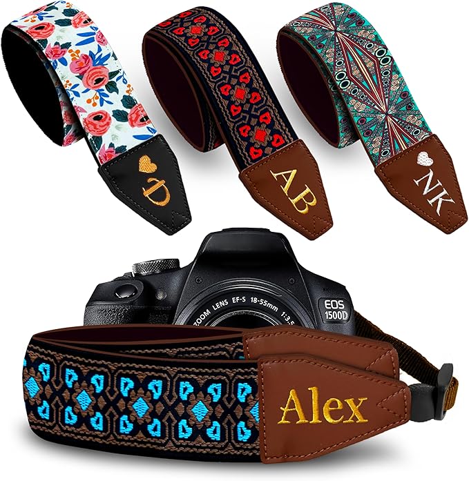 Art Tribute Camera Strap for All DSLR and Mirrorless Cameras. Add Your Name Or Initials Make It a Personalized Gift