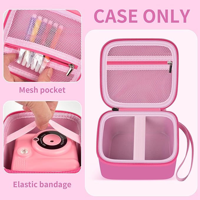 Kids Instant Print Camera Case with 3 Rolls Prints Paper Compatible with ESOXOFFORE for Dylanto for DUDUDRAGON for GKTZ for ETIKEZ for Dafotil for Careenoah Toddler Digital Cameras (Rose with Paper)