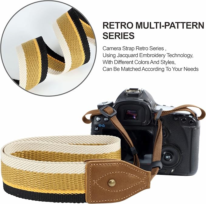 Padwa Lifestyle Camera Strap - 2" Wide Classic Vintage Crazy Horse Arts Cowhide Head Cotton Embroidered Universal Neck Shoulder & Crossbody Camera Straps for Photographers Gift and All DSLR Cameras